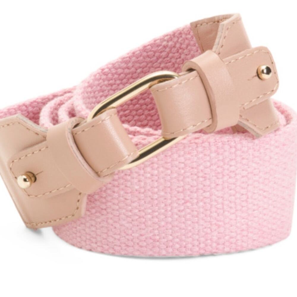 MARTINA MORI NWT Made in Italy Cotton Webbing Belt Leather Detail Petal Pink OS